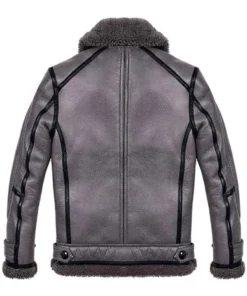 Stylish Grey Sheepskin Shearling Aviator Leather Jacket