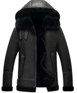 Black Leather Aviator Jacket for Men