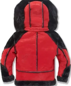 Men Shearling Hooded Red & Black Jacket