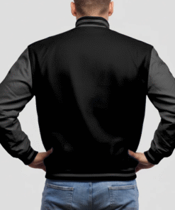 Black Wool & Black Leather Varsity Jacket