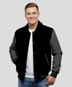 Black Wool & Black Leather Varsity Jacket