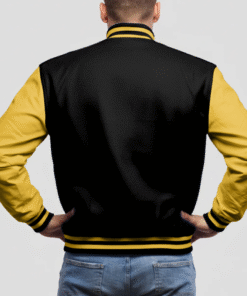 Black Wool & Bright Gold Leather Varsity Jacket