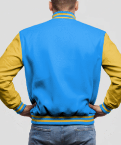 Newark Blue Wool & Bright Gold Leather Varsity Jacket