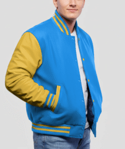 Newark Blue Wool & Bright Gold Leather Varsity Jacket