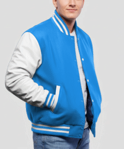 Newark Blue Wool & White Leather Varsity Jacket