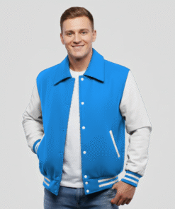 Newark Blue Wool & White Leather Varsity Jacket