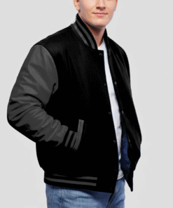 Black Wool & Black Leather Varsity Jacket