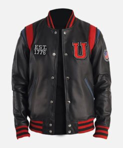 Men's Liberate USA Black Leather Varsity Jacket