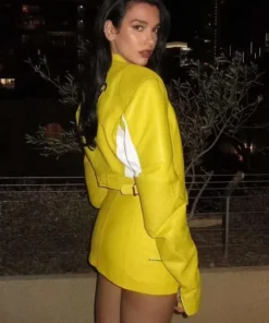 Dua Lipa Spongebob Yellow Leather Jacket