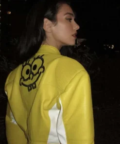 Dua Lipa Spongebob Yellow Leather Jacket