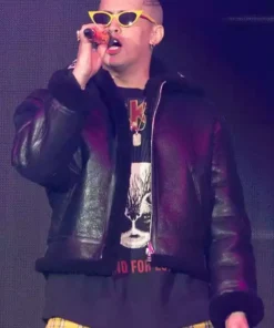 American Airlines Arena Bad Bunny Shearling Leather Jacket