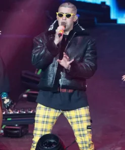 American Airlines Arena Bad Bunny Shearling Leather Jacket