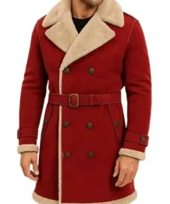 Men Shearling Red Christmas Coat