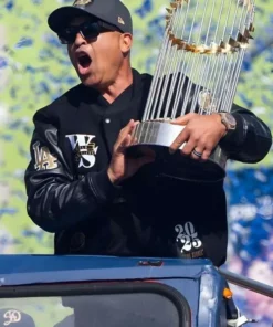 Product Specification: Inspired By: Dave Roberts External Material: Wool Fabric with leather Sleeves Inner Lining: Viscose Lining Front: Zipper and Buttoned Closure Collar: Ribbed Collar Color: Black Pockets: Three at Front and Two Inside Sleeves: Full-length Sleeves with Ribbed Cuffs