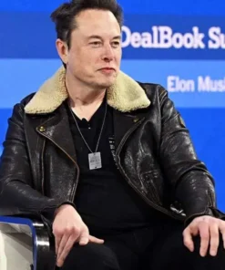 Elon Musk Black Leather Aviator Jacket