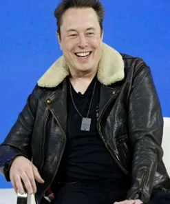 Elon Musk Black Leather Aviator Jacket