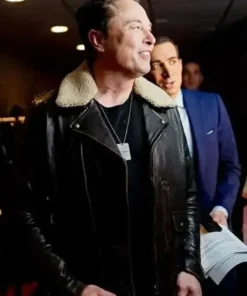 Elon Musk Black Leather Aviator Jacket
