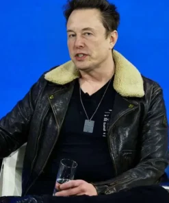 Elon Musk Black Leather Aviator Jacket