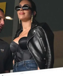 Georgina Rodriguez UEFA EURO 2024 Black Leather Jacket