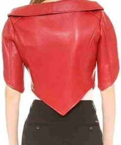 Heart Shaped Red Cropped Leather Jacket For Women