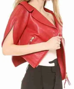 Heart Shaped Red Cropped Leather Jacket For Women