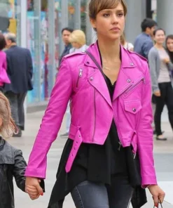 Jessica Alba Hot Pink Leather Jacket