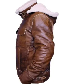 Men B3 Shearling Brown Hooded Real Leather Jacket