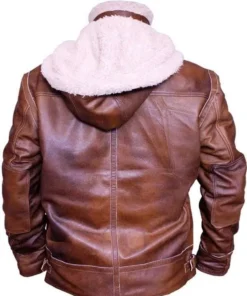 Men B3 Shearling Brown Hooded Real Leather Jacket