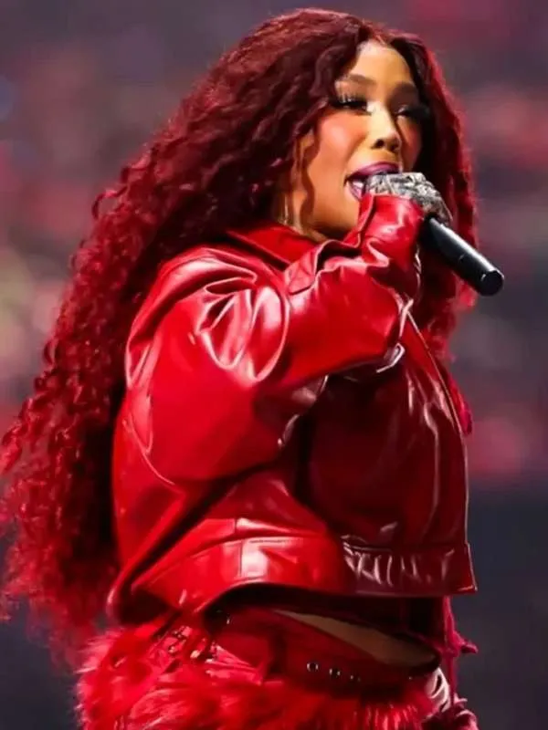 SZA Super Bowl LIX Red Cropped Leather Jacket SZA Super Bowl LIX Red Cropped Leather Jacket