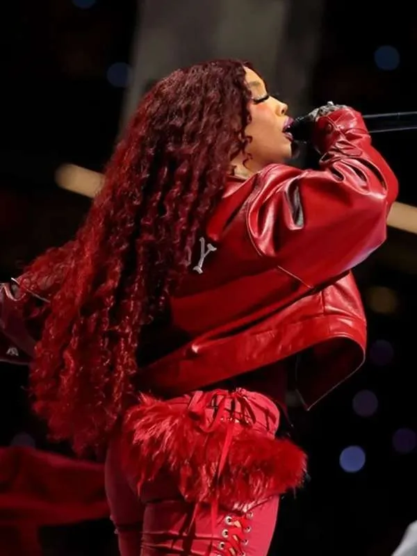 SZA Super Bowl LIX Red Cropped Leather Jacket SZA Super Bowl LIX Red Cropped Leather Jacket
