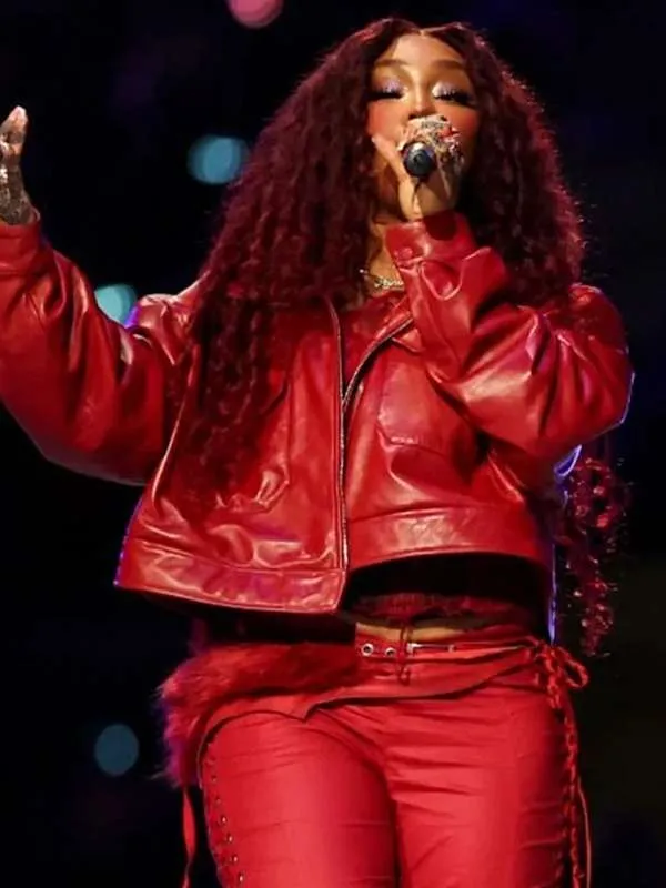 SZA Super Bowl LIX Red Cropped Leather Jacket SZA Super Bowl LIX Red Cropped Leather Jacket
