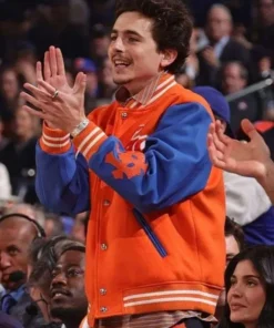 Timothee Chalamet Orange and Blue Varsity Jacket