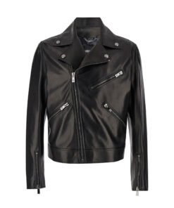 Black Biker Jacket In Smooth Leather Man