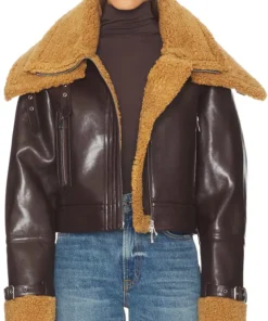 Camila Coelho Elba Brown Leather Jacket