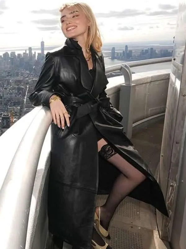 Meg Donnelly Black Leather Trench Coat Meg Donnelly Black Leather Trench Coat