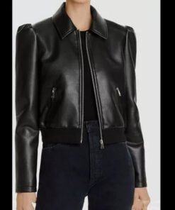 Home Economics Marina Black Leather Bomber Jacket