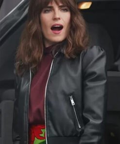 Home Economics Marina Black Leather Bomber Jacket