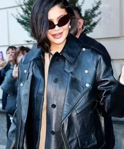 Street Style Kylie Jenner Black Leather Jacket