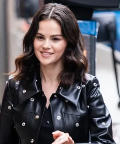 Selena Gomez Black leather Coat Only Murders In The Building