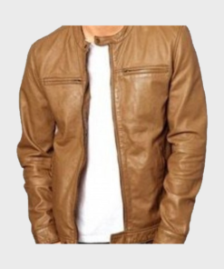Men Light Brown Fashion Leather Jacket