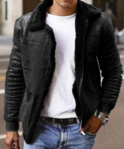 Men’s Casual Black Fur Collar Jacket