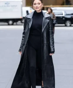 NYC 2026 Olivia Holt Black Leather Coat
