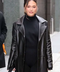 NYC 2026 Olivia Holt Black Leather Coat