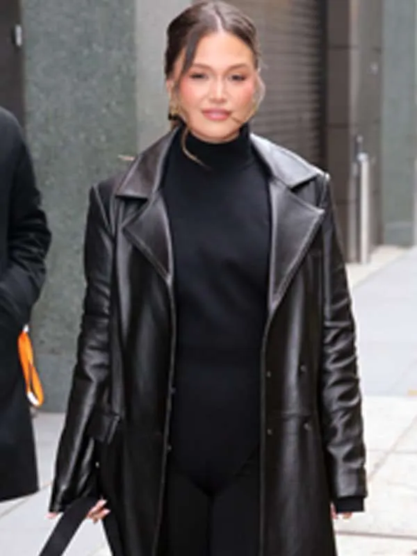 NYC 2026 Olivia Holt Black Leather Coat NYC 2026 Olivia Holt Black Leather Coat