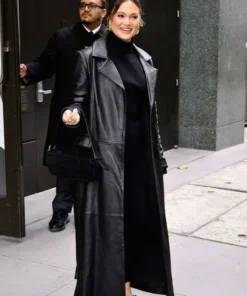 NYC 2026 Olivia Holt Black Leather Coat