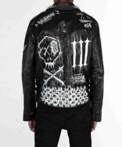 Mens Studded Painted Biker Jacket