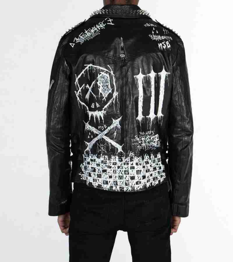 Mens Studded Painted Biker Jacket Mens Studded Painted Biker Jacket