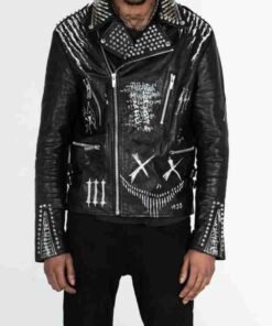 Mens Studded Painted Biker Jacket