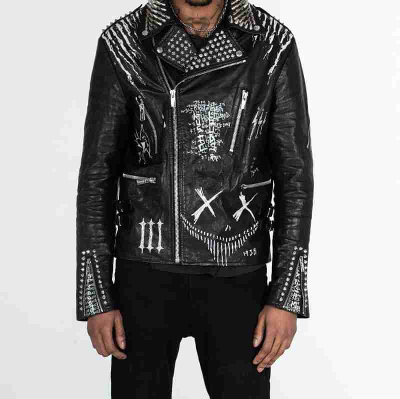 Mens Studded Painted Biker Jacket Mens Studded Painted Biker Jacket