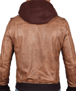 Edinburgh Bomber Brown Leather Jacket With Hood